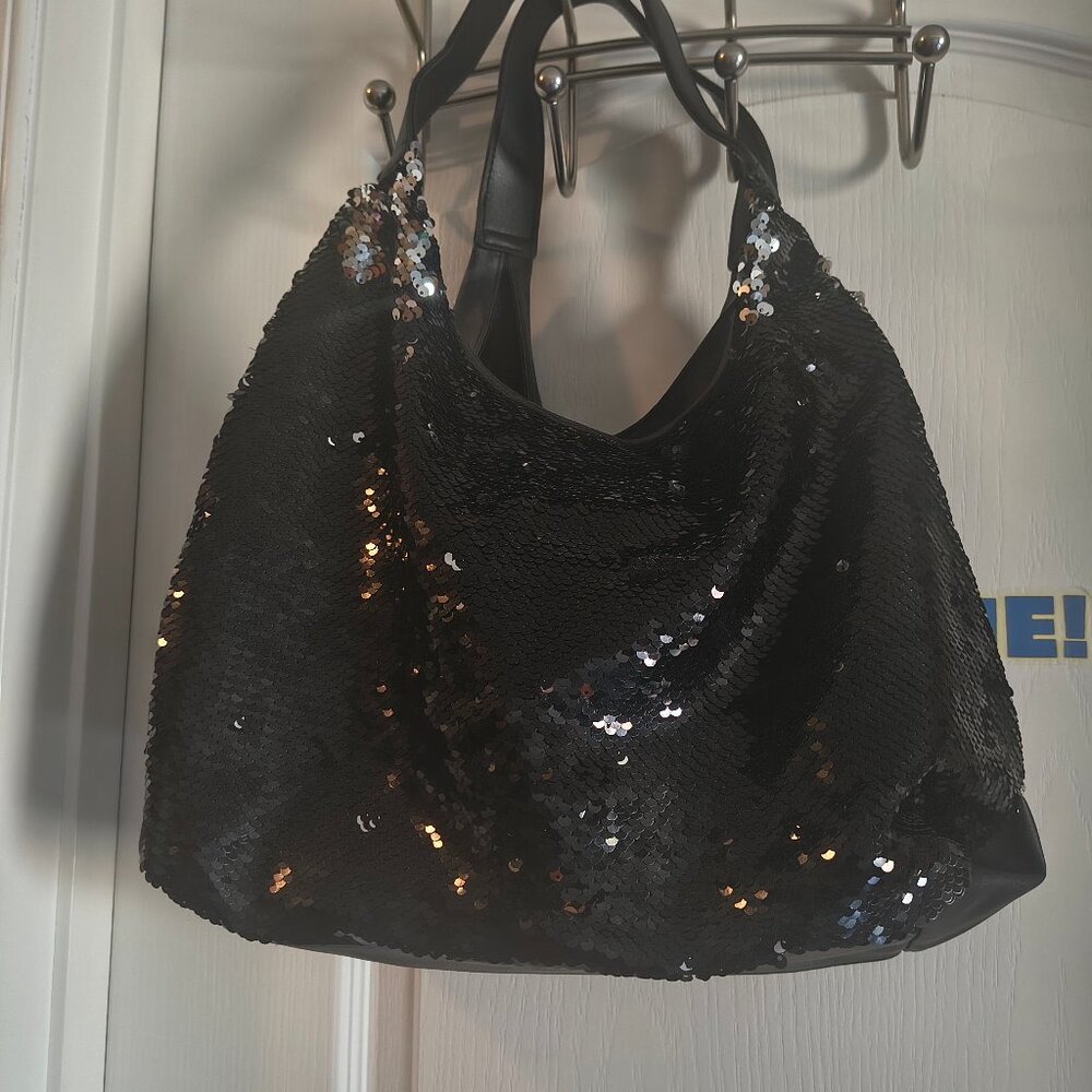 Back and silver handbag